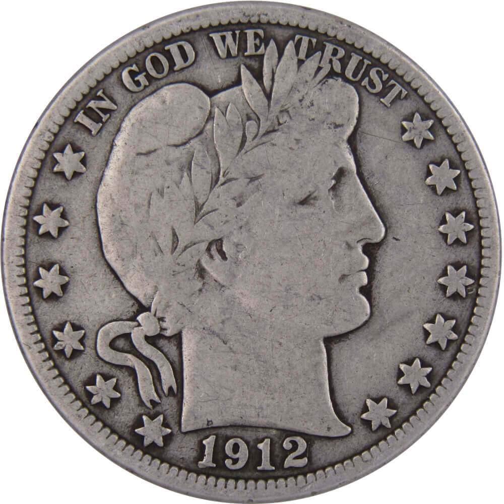 1912 Barber Half Dollar with dramatic lamination error showing metal flaking on the obverse surface